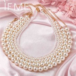 IF ME Classic White Necklace for Women's Beads Immitation Pearl Collar 14mm Simple Big Neck Choker Trendy Jewelry