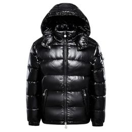 Men Warm Down Jackets Solid Colour Black Winter Snow Hooded Zipper Metal Shining Windbreaker Parka Overcoat M-3XL 211129