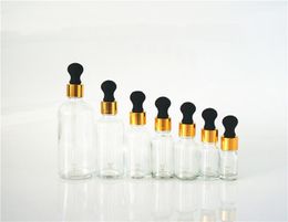 Storage Bottles & Jars 5/10/15/20/30/50/100ml Empty Clear Essential Oil Bottle Black Big Rubber Head Gold Ring Dropper Cover Glass Container