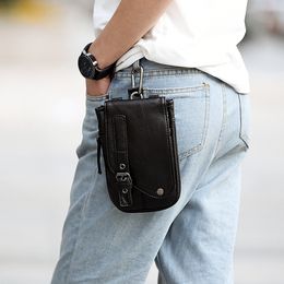 Men's Small Leather Wasit Bags Mini Motocycle Black Fanny Pack for Cigarettes Mobile Phone Money Keys Crossbody Bags Man