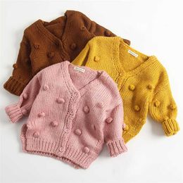 春の秋の赤ちゃんの女の子編み具カーディガンコート子供セーターコットンセーターシングルファッションブランドの服211028
