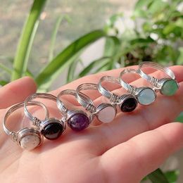Wire Wrapped Crystal Rings Reiki Healing Stone Natural Amethysts Agates Pink Quartz Fashion Women Rings Party Wedding Jewellery X0715
