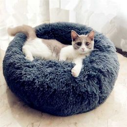 Round Cat Beds House Soft Long Plush Pet Dog Bed For Dogs Basket Pet Products Cushion Cat Bed Cat Mat Animals Sleeping Sofa 2101006
