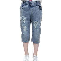 Girls Jeans Hole Kids Summer Children's Casual Style Clothes 6 8 10 12 14 210527