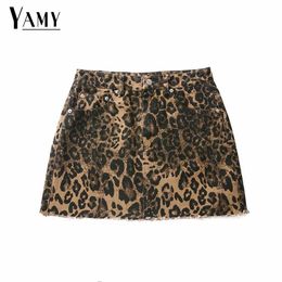 Skirts High Waist Denim Womens Jeans Leopard Skirt Streetwear Korean Punk Sexy Short Mini WO3D