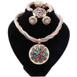 African Jewelry Charm Colorful Crystal Necklace Earrings Dubai Jewelry Set for Women Wedding Bridal Bracelet Ring