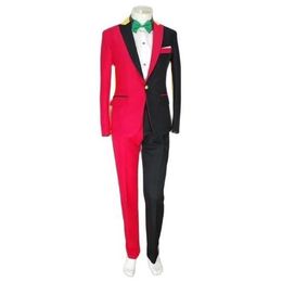 Jacket + pants new Red black suit luxury personality suits male party blazers men wedding suit men fashion slim graduation coat X0909