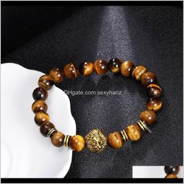 Beaded, Strands Bracelets Jewelry Fashion Leopard Lion Style Jewelry 8Mm Beads Mens Charm Tiger Eye Stretch Beaded Bracelet For Men Women Gi