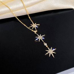 Zircon Fairy Eight Awn Star Pendant Necklace Steel Titanium Clavicle Chain Girls Jewelry Accessories for Party