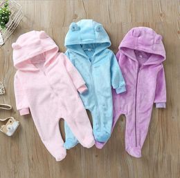 Baby Girl Pagliaccetti Solid Infant Boy Tute Manica lunga Neonato con cappuccio Piede avvolgente Pagliaccetto Flanella Vestiti caldi per bambini 3 colori BT4985