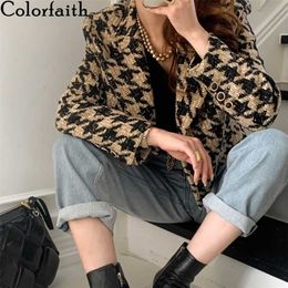 Colorfaith Autumn Winter Women's Blazers Jackets Chequered Korean Lady Wild Plaid Bling Short Tops JK1292 211122