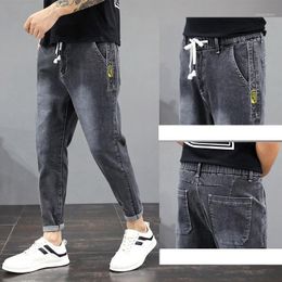 Men's Jeans Summer 2022 Drawstring Teenager Harem Denim Loose Thin Korean Small Feet Casual Street Pants Men