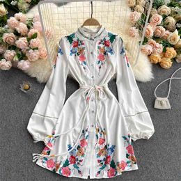 Women Fashion Retro Court A-line Dress Spring Round Neck Long Sleeve High Waist Slim Elegant Clothes Vestidos R925 210527