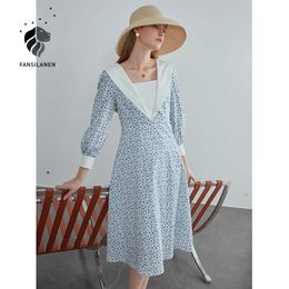 FANSILANEN Sexy backless floral print long dress Women sleeve blue beach summer Female bandage spring elegant 210607