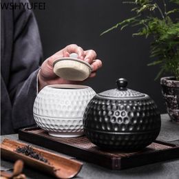 Black pottery tea caddy Large capacity ceramic jar oolong tea storage tank travel Tea Box containers Sealed coffee canister