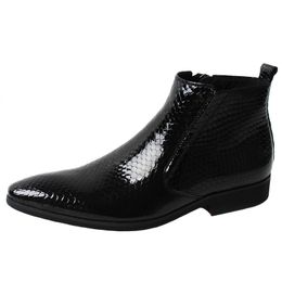 Snake Men Chelsea Leather Boots Pointed Toe Mens British Boot Fashion Man Wedding Shoes