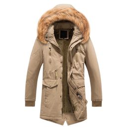 Parka casacos casacos colarinho de pele capuz homens jaqueta de inverno lã quente homem revestimento e casaco à prova de vento parkas masculino casaco 210527