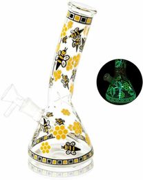 8.3inch Glow in the dark Stickers Glass Bong Beaker Base Smoking Hookah Water Pipe Shisha Pipes Dab Rig Filter Bongs