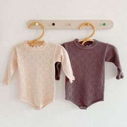 New Infant Baby Boys Girls Knit Pure Color And Hat Clothing Spring Autumn Kids Boy Girl Long Sleeve Rompers Clothes 210309