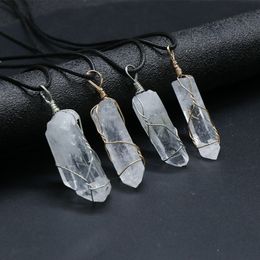 Wire wrapped raw White stone Healing crystal pillar pendant Necklace Jewelry Women Men Pendants Necklaces