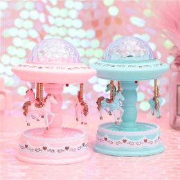 Creative star projection lamp European carousel flash music box Eight-tone box Christmas Children's Day birthday gift wholesale Wind-up Toys