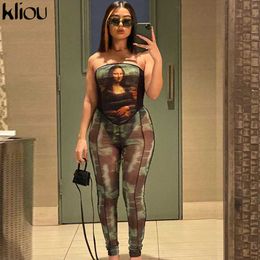 Kliou Vintage Print Co-ord Set Women Autumn Sexy Crop Corset+Leggings Skinny Streetwear Two Piece Outfit Female Party Clubwear X0709