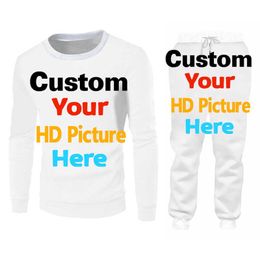 Custom Tracksuit 2 Piec Pants Sets Men And Women Custom Own Pictures 3D Printing Hoodie Tracksuit Jogging Pants DIY Clothing Y0831