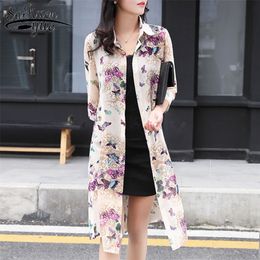 Summer Sun Protection Women Long Blouses Super Thin Floral Chiffon Cardigan Half Sleeve Loose Flower Print Blouse Shirts 4152 50 210225