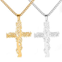 Pendant Necklaces Fashion Stainless Steel Chain Necklace Jesus Cross Tree Of Life For Men Collar Hombre N047