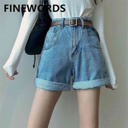 FIORDS Classic Washed Blue High Waist Shorts Jeans Women Summer Beach Denim Korean Casual Wide Leg Cuff 210724