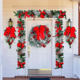 Decorative Flowers & Wreaths Christmas Wreath Front Door Hanging Ornament Rattan Garland Banner Holiday Decoration Artificial For Wedding