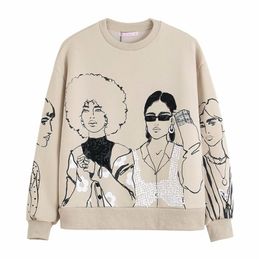 Women Sweatshirts Beautiful Girls Printed Long Sleeves O-Neck Chic Lady Fashion Casual Woman Pullover Hoodie Tops 210809