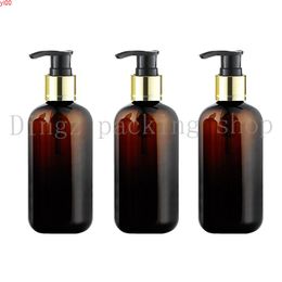 20pcs 250ml Brown Plastic Lotion Gold collar Pump Bottle Refillable Empty Shampoo Bottles Cosmetic Containersgood qty