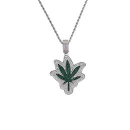 Men White Gold Maple Leaf Zircon Pendant Chain Necklace For Hip Hop Jewellery