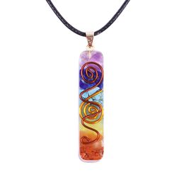 Reiki 7 Chakra Orgone Pendant Necklace Energy Healing Crystals Chips Tumbled Stones Mixed Orgonite Resin 210721