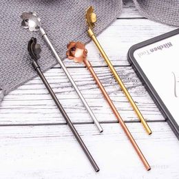 Stainless steel flower drinking long straw spoon long handle mixing spoon coffee milk tea blender Kitchen Bar Tool T500840