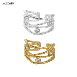 ANDYWEN 100% 925 Sterling Silver Gold Truck Irregular geometric Resizable Rings Adjustable Women Fashion Jewelry Gift 210608