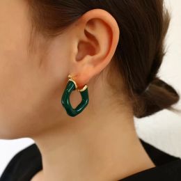 Dangle & Chandelier 2021 New Fashion Enamel Metal Hoop Earrings for Women Fashion Jewellery Korea Painting Round Geometric Earring High Quality