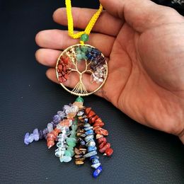 Yoga 7 Chakra Stone Reiki Healing Crystal Tree of Life Pendant car bag hanging Jewellery accessories amethyst tiger eye