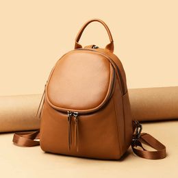 Genuine Leather 2021 Fashion Women Backpacks Female Vintage Backpack for Girls School Bag Travel Bagpack Ladies Back Pack Q0528