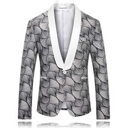 Fashion Mens Blazer Jacket Print Slim Fit Shawl Lapel Blazer Wedding Party Suit Coat Male Casual Business Dress Suit Jacket 210527