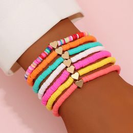 7pcs/set Bohemian Love Heart Charm Bracelets Layered Colourful Polymer Clay Bracelet For Female Summer 4mm Beaded Braclets Women 2021 Fashion