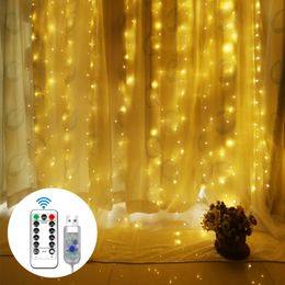 Strings LED Curtain Lights String USB Fairy Garland Wedding Party Christmas Window Outdoor Decor Remote Year Holiday Lighting