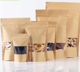 5.5''x7.9'' (14x20cm) Kraft Paper With Clear Window Stand Up Packaging Package Bag for Food Coffee Storage Resealable