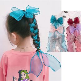 Girl Mermaid Large Bow Hair Clip Chiffon Bowknot Streamer Hairpin Ribbon Children Ponytail Hair Accessories Fish Tail Decoration