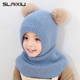 Baby Hat Autumn And Winter Girl Korean Version Of The Double Ball Earmuffs One Boy Knitted Wool Hat To Keep Warm Children's Hat 210315