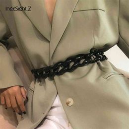 IngeSight.Z Black Colour Acrylic Acetic Acid Harness Waist Belly Women Vintage Chunky Thick Belt Chain Jewellery Accessories