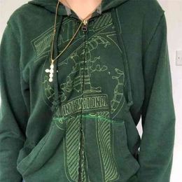 Hoodies Gothic Sweatshirt Long Sleeve Zipper Hoodie Cotton Coat Harajuku Streetwear Y2K Aesthetic Hip Hop Tops 210721