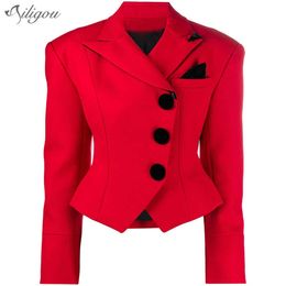 HIGH QUALITY Red Blazer Women Short 202 Female Suit Pocket Decoration Cloth Button Jackets Blazers Coat 210527