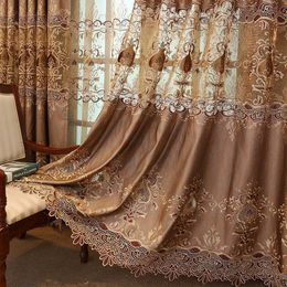 Curtain for Living Room Fabric Bedroom Luxury Custom European Finished Gold Luxury Villa Water Soluble Embroidery 210712